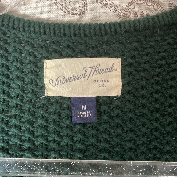 Universal Thread Size: M Cotton Blend Dark Green Knit Sweater with Ruffles - Picture 2 of 5
